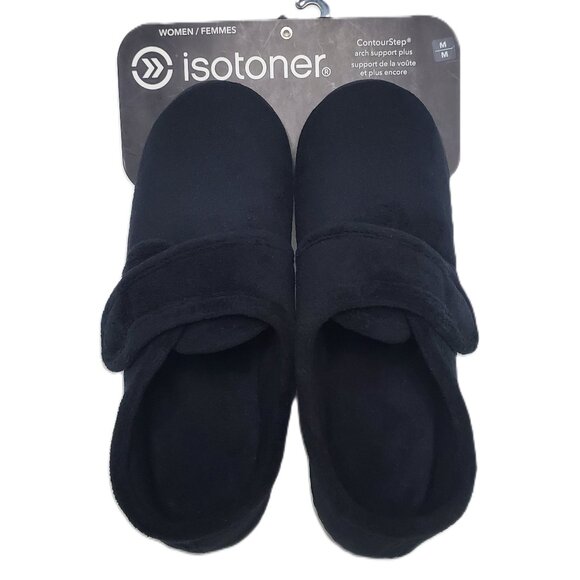 Isotoner Women's Microterry Velcro Slipper Black Size M - Picture 3 of 4